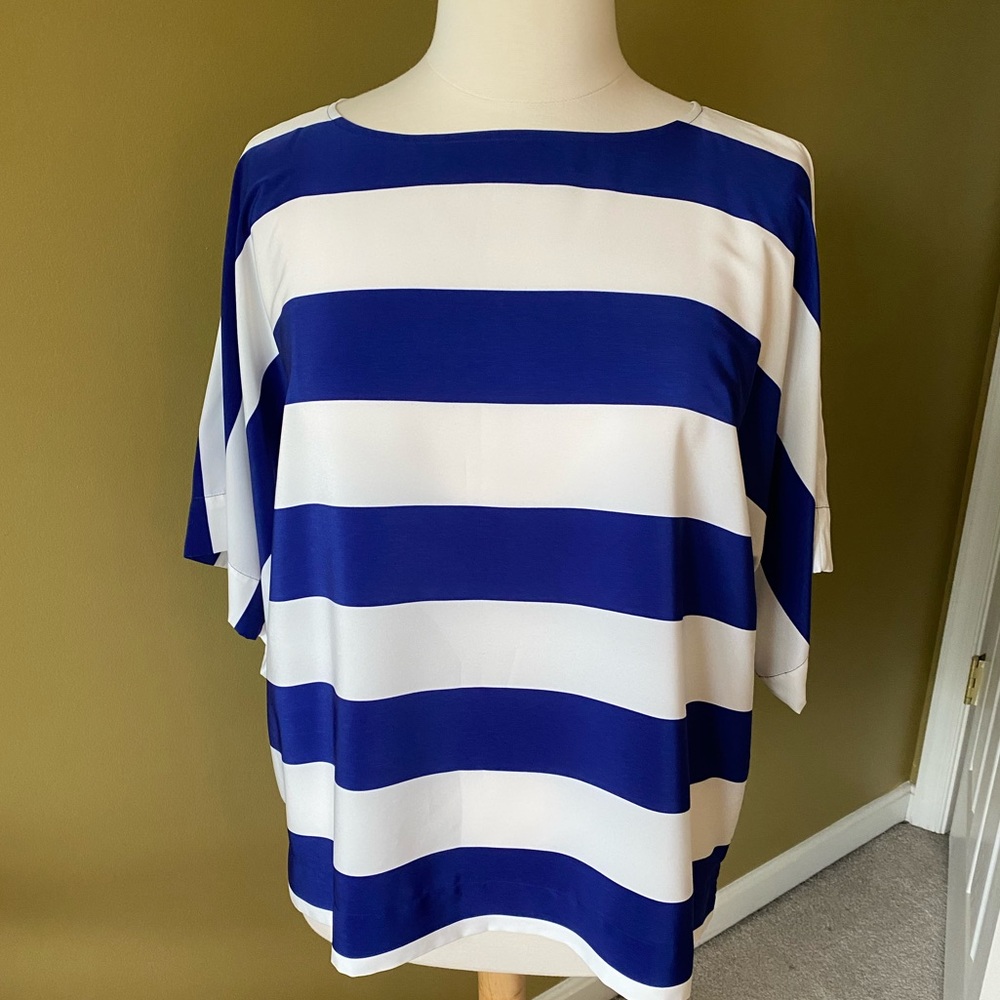 Chico's royal blue / white stripped blouse. Boxy loose fit. Size 3